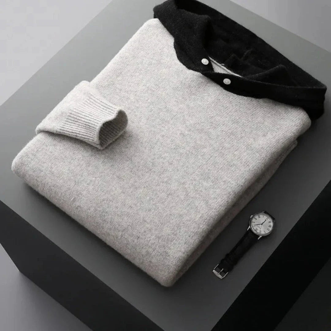 Archer gray merino wool knit hoodie, minimalist lightweight design with moisture-wicking fabric