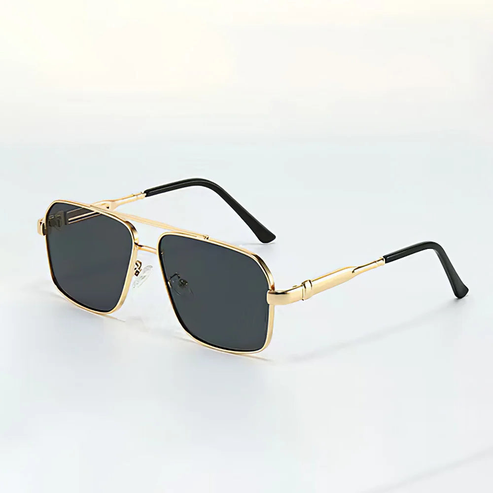 Geometric aviator sunglasses gold-tone metal frame dark UV400 stealth lenses minimalist bold style
