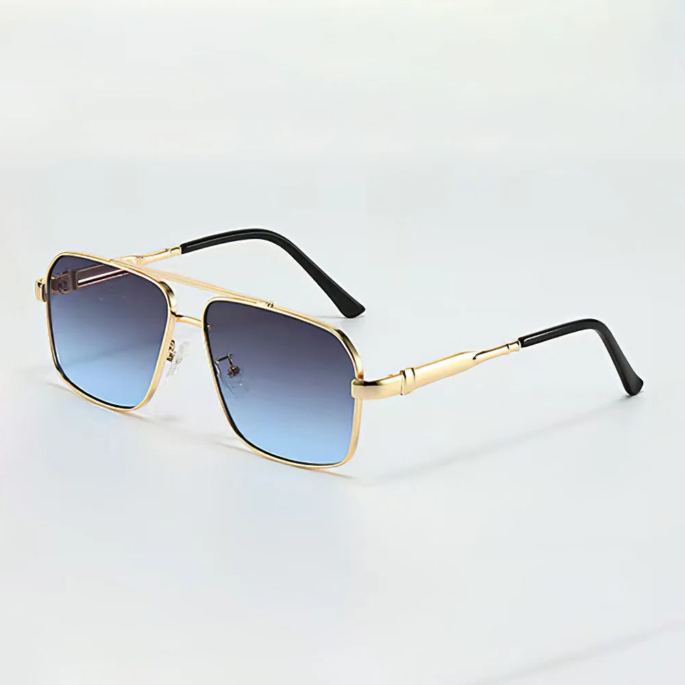 Geometric aviator sunglasses gold-tone frame dark UV400 lenses sharp minimalist design