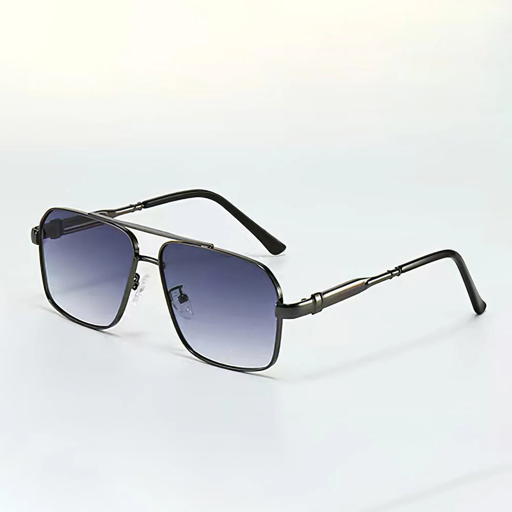 Geometric aviator sunglasses gold-tone frame dark UV400 lenses sharp minimalist design