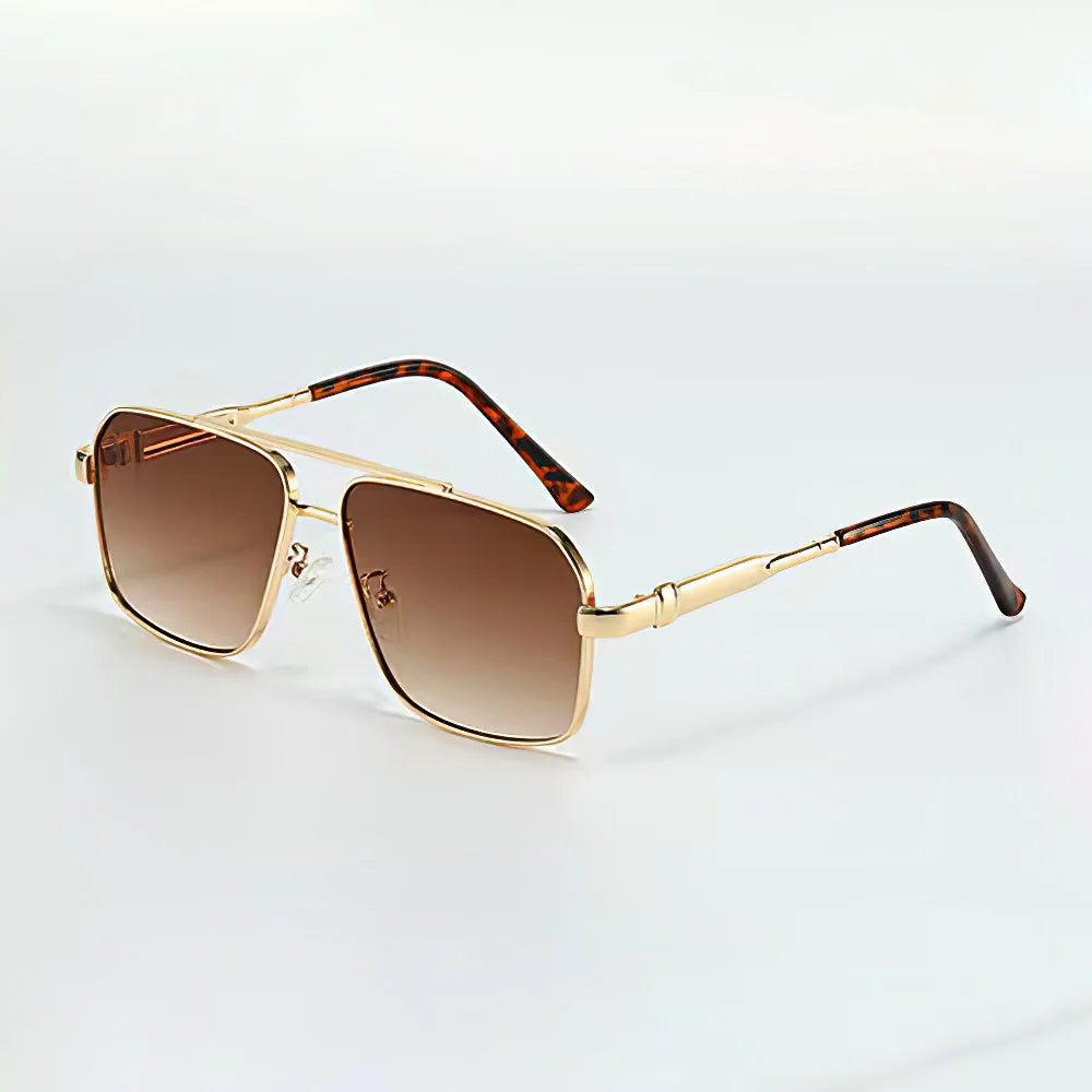 Geometric aviator sunglasses gold-tone metal frame dark stealth UV400 lenses minimalist bold style
