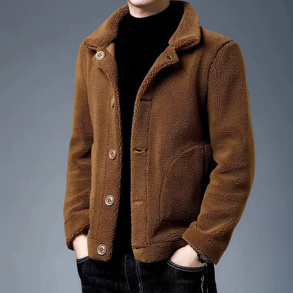 Noah oversized vegan fur jacket with wide lapels and bold front buttons, luxurious winter coat