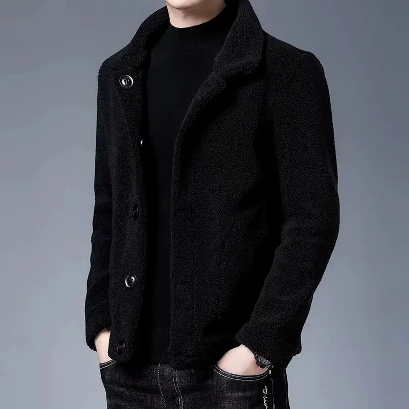 Noah oversized vegan fur jacket with wide lapels and bold front buttons, plush winter coat