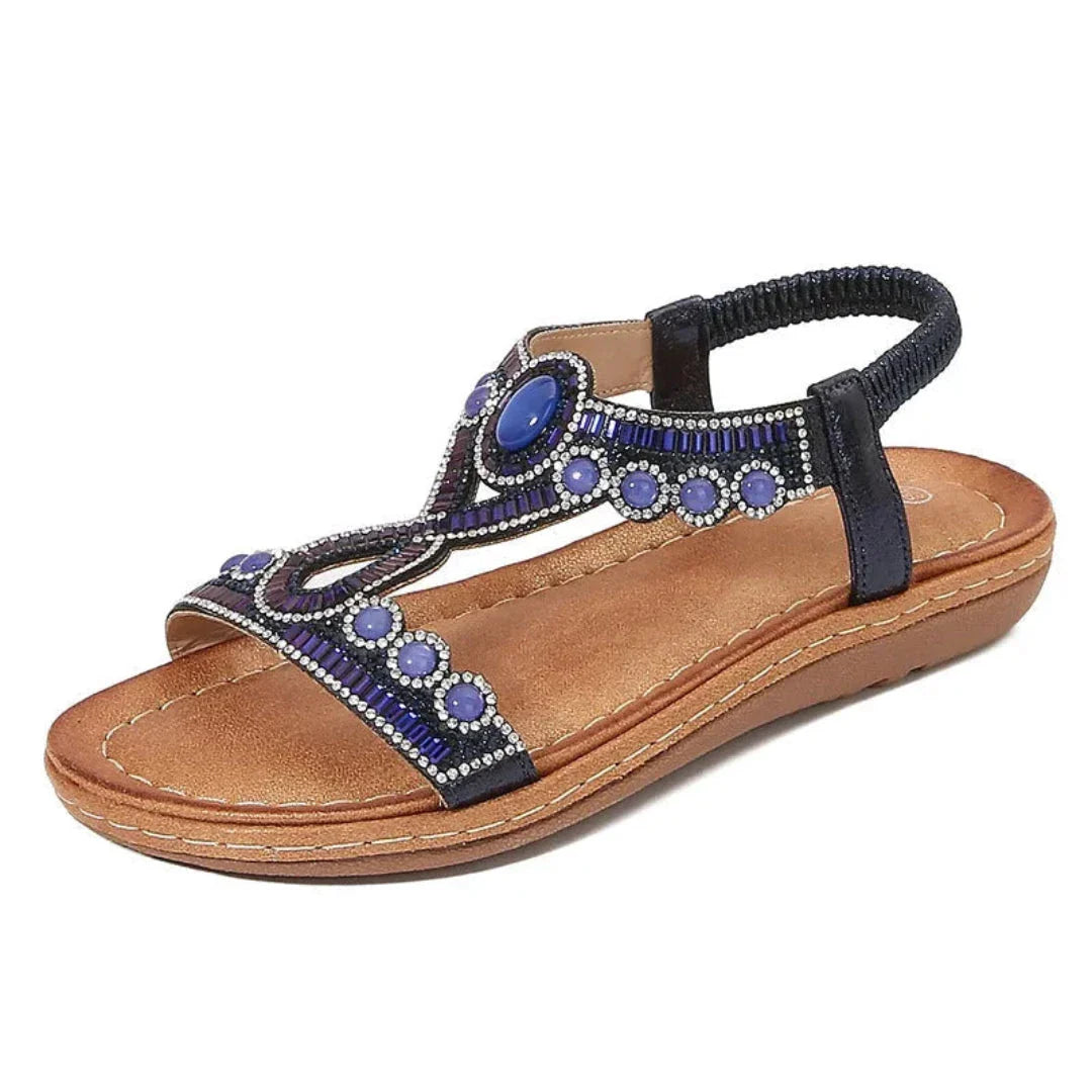 Ariana beaded slingback flat sandals with crystal rhinestone embellishments and open-toe design