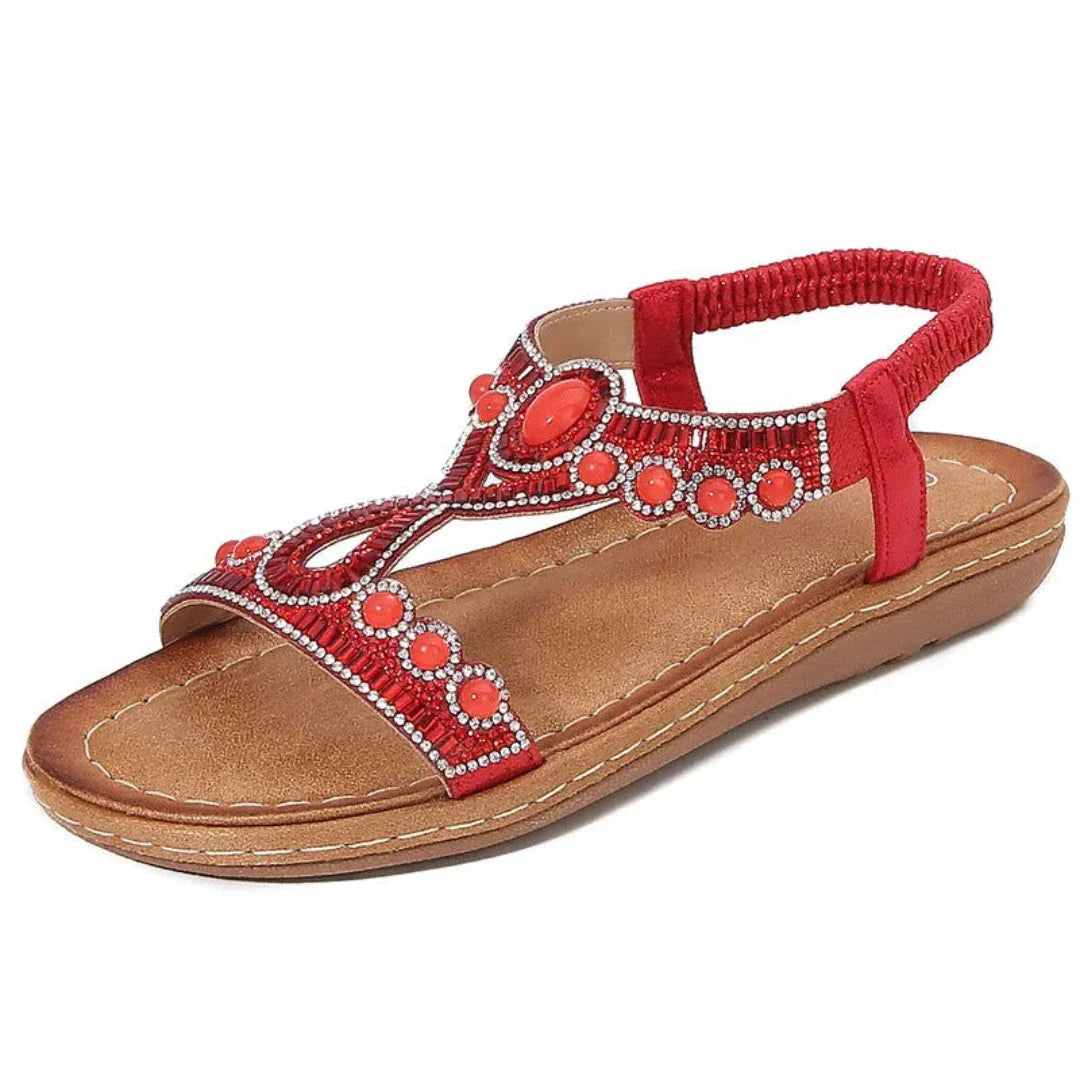 Ariana beaded slingback flat sandals with crystal rhinestone embellishments and open-toe design