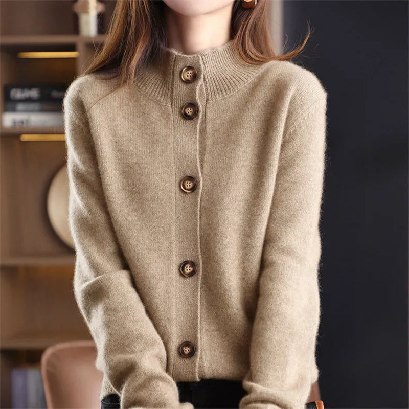 Arlina cream merino wool cardigan soft sculptured knit feminine drape quiet luxury style