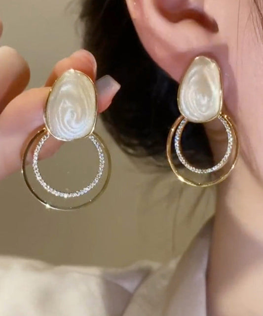 Boucles d'oreilles à tige en alliage de cuivre et zircone doré - Wavlynn