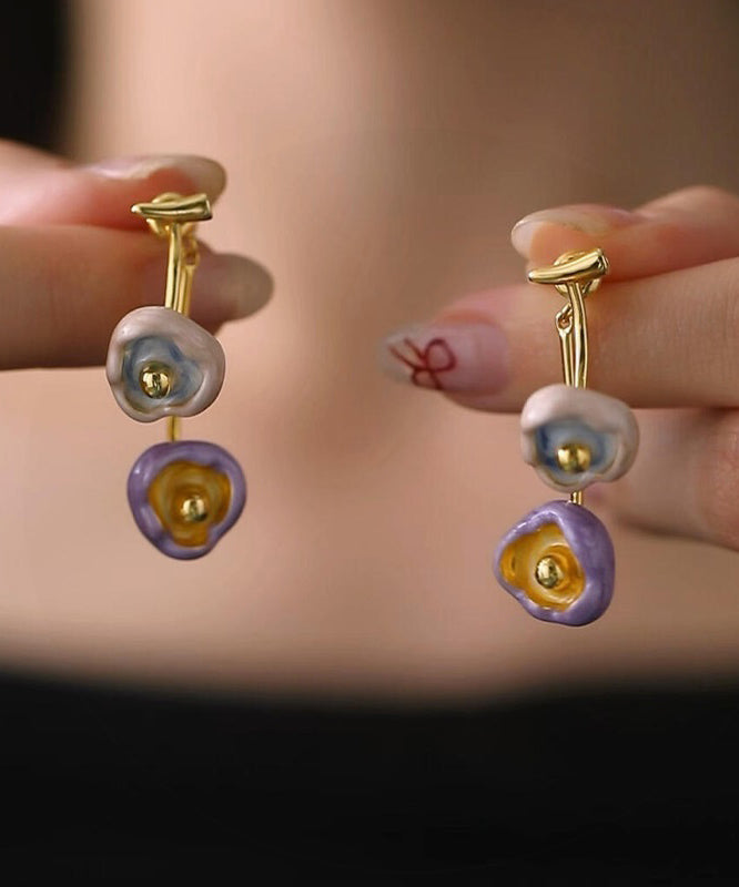 Boucles d'oreilles pendantes à pampilles florales orange en cuivre doré Art - Wavlynn