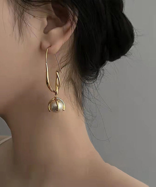 Boucles d'oreilles créoles en métal doré avec perles - Wavlynn