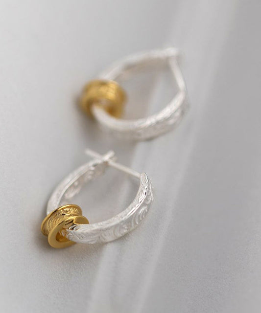 Boucles d'oreilles créoles en argent sterling surdoré Art Gold - Wavlynn