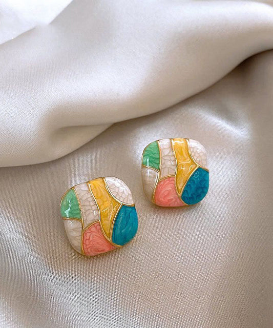Boucles d'oreilles à tige en alliage d'argent sterling et émail Art Rainbow - Wavlynn