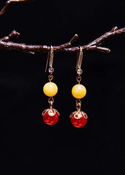 Boucles d'oreilles pendantes en cire d'abeille Art Red Pearl Boutique - Wavlynn