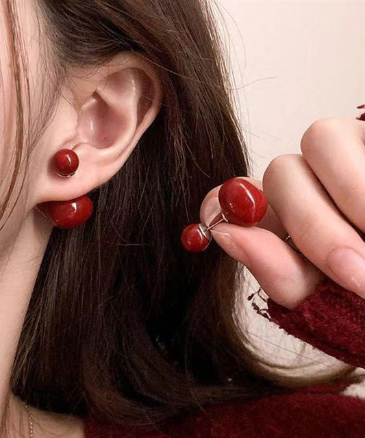 Boucles d'oreilles à tige Art Red en argent sterling Love Twoin One - Wavlynn