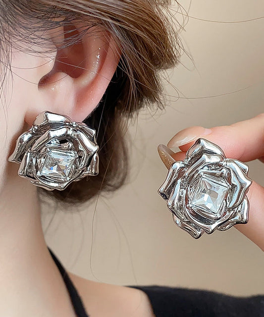 Boucles d'oreilles à tige en alliage de zirconium et rose Art Silk - Wavlynn