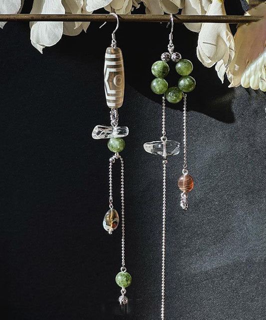 Boucles d'oreilles pendantes asymétriques en cristal d'agate et calcédoine, surdorées en cuivre Art Silk - Wavlynn