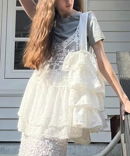 Sac à main en coton blanc à volants superposés - Wavlynn