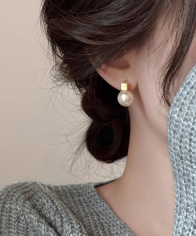 Boucles d'oreilles à tige en argent sterling et perles surdorées Art White - Wavlynn