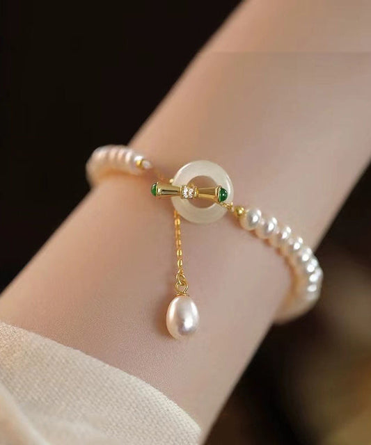 Bracelet à breloques en argent sterling et perles blanches - Wavlynn