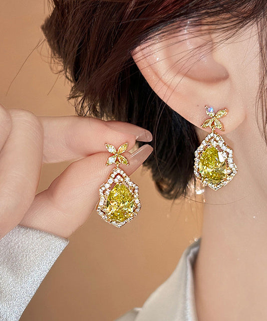 Boucles d'oreilles pendantes en cristal et cuivre jaune surdoré, trèfle à quatre feuilles - Wavlynn