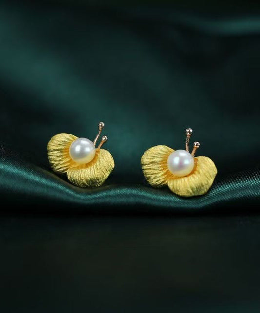 Boucles d'oreilles papillon en argent sterling jaune doré avec perles - Wavlynn