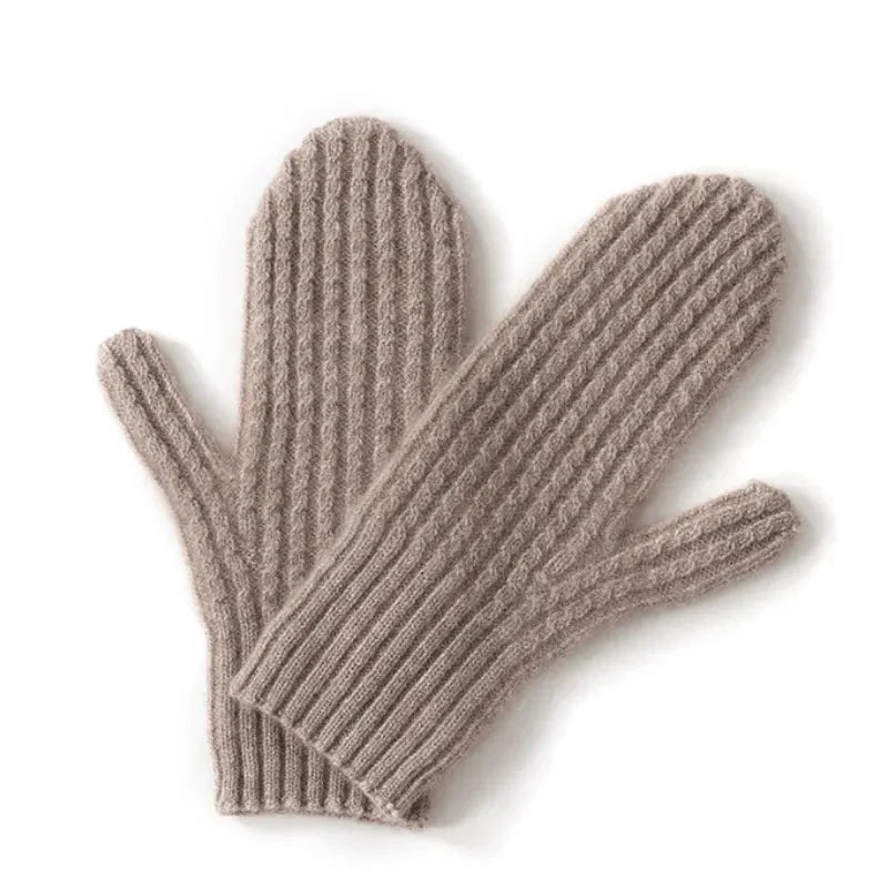 Alia 100% wool ribbed knit gloves in neutral tone, lightweight and insulated for winter