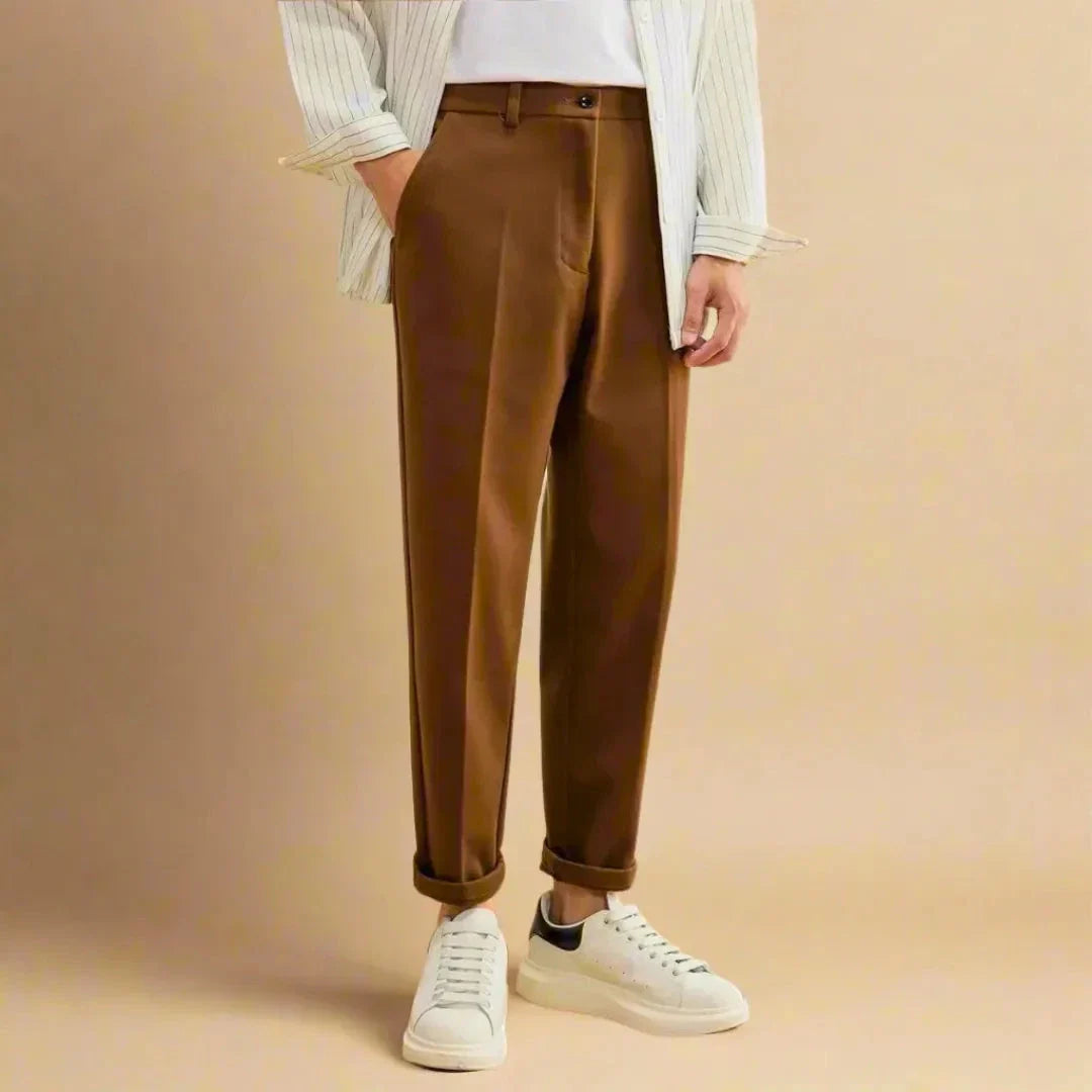 Aspen tailored wool-blend trousers with tapered leg and structured silhouette for smart-casual wear