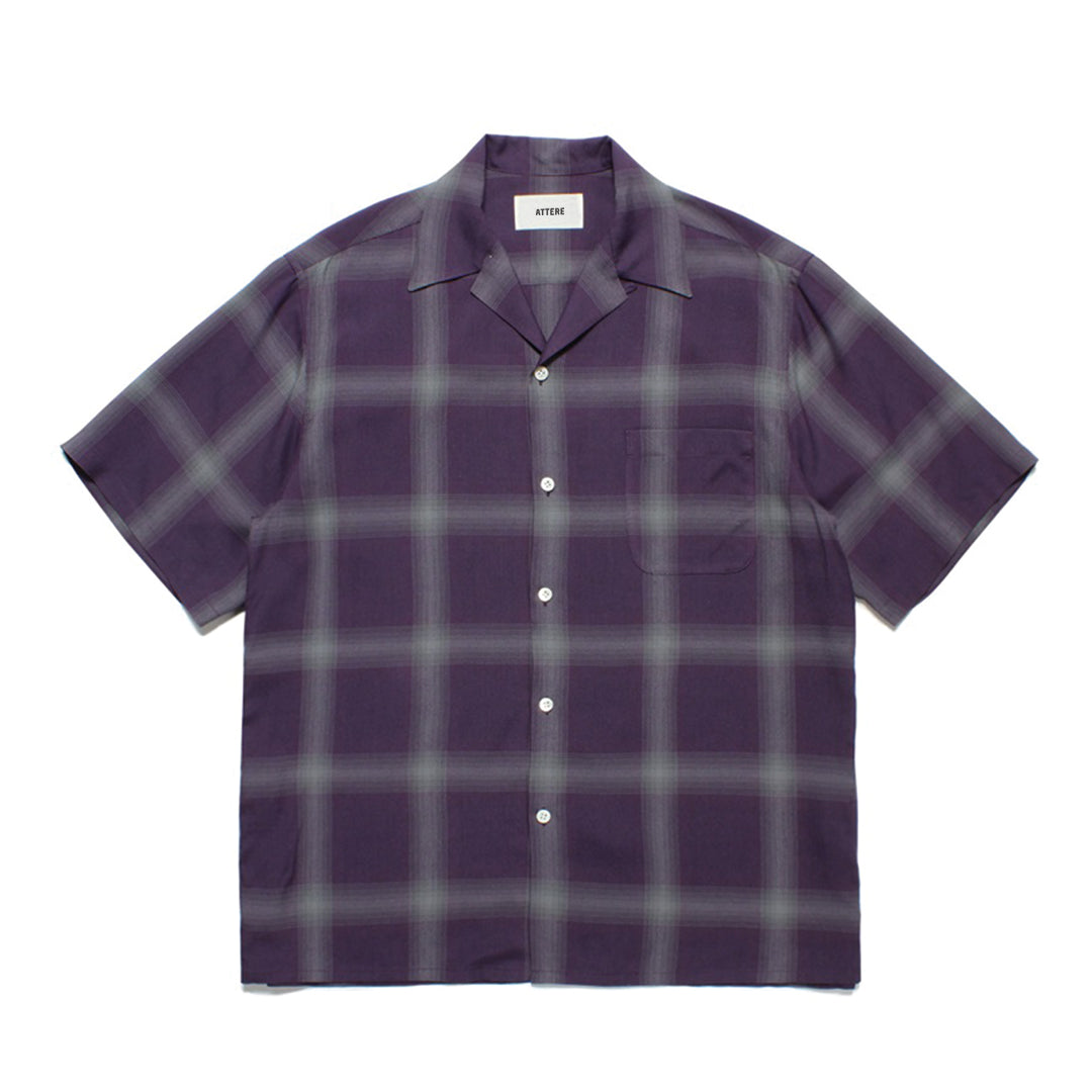 Shadow plaid Cuban collar short-sleeve shirt in neutral tones with button closure
