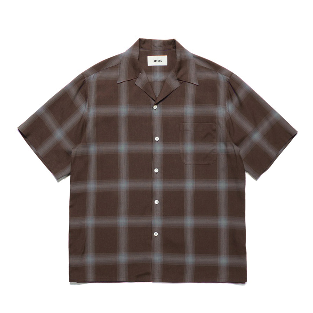 Shadow plaid Cuban collar short-sleeve shirt in neutral tones with button closure