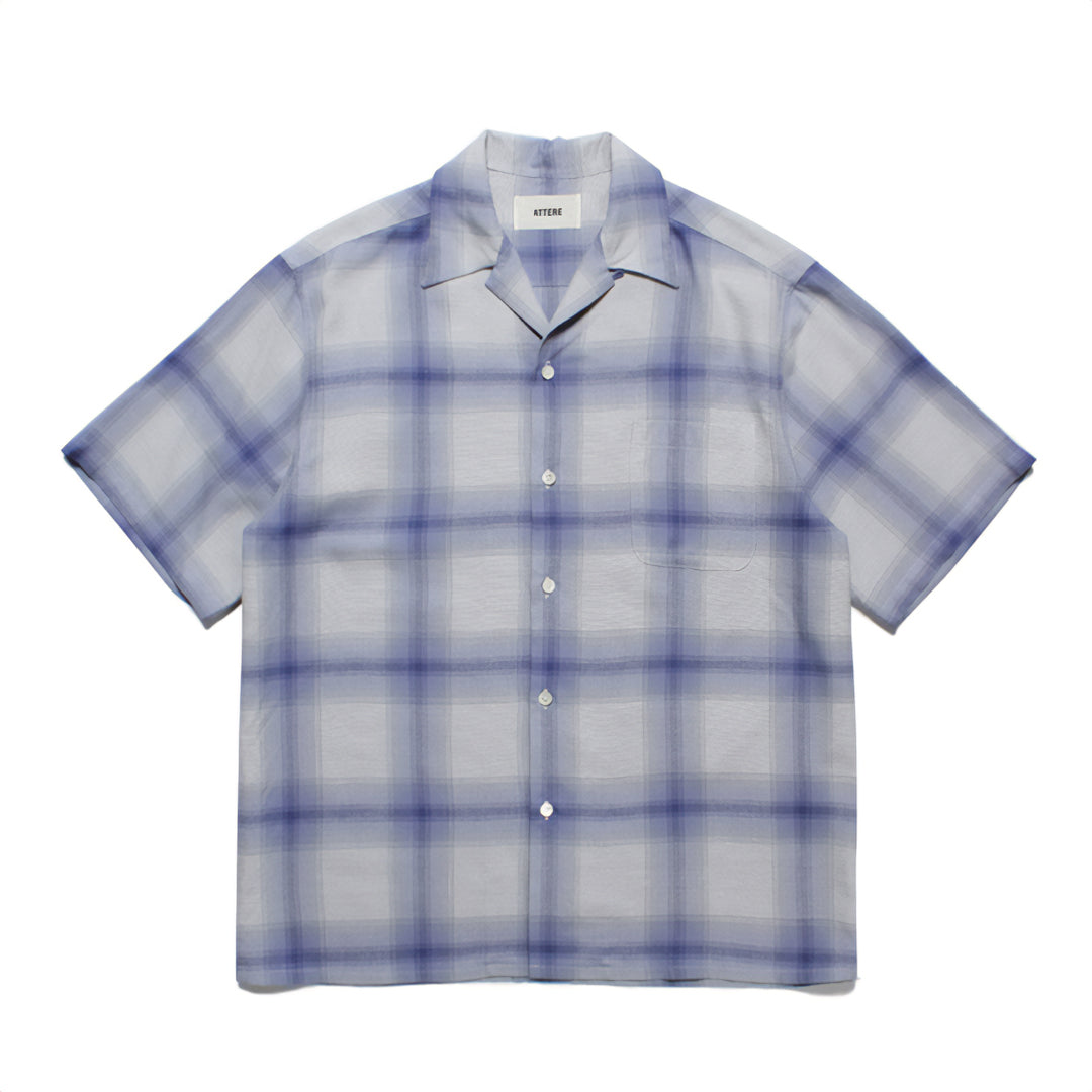 Shadow plaid Cuban collar short-sleeve shirt in neutral tones with button closure and relaxed fit