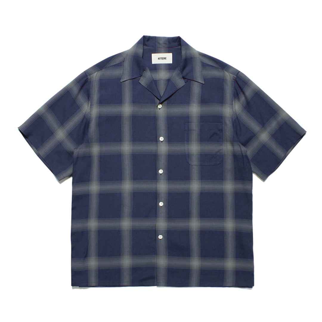 Shadow plaid Cuban collar short-sleeve shirt in dark tones, premium cotton blend versatile style