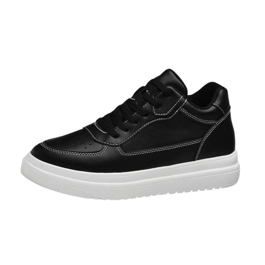 Men's black elevator dress shoes with invisible built-in height-boosting insole, sleek modern design