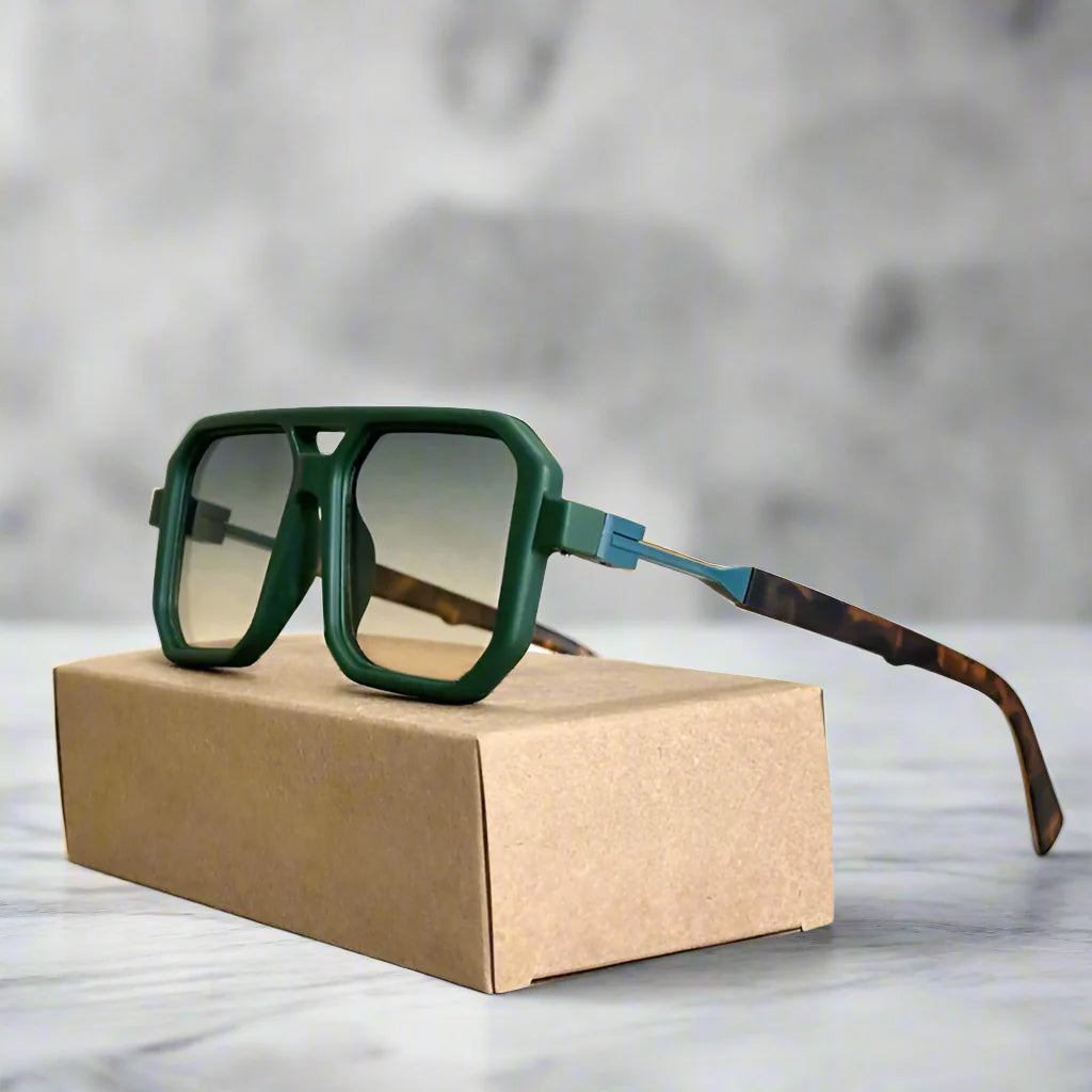 Aurelian square frame sunglasses with hexagonal lenses and gold accents unisex luxury eyewear
