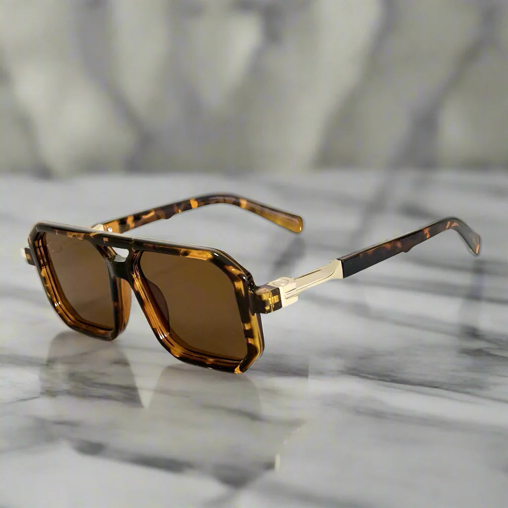 Aurelian square frame sunglasses with hexagonal lenses and gold accents for refined style