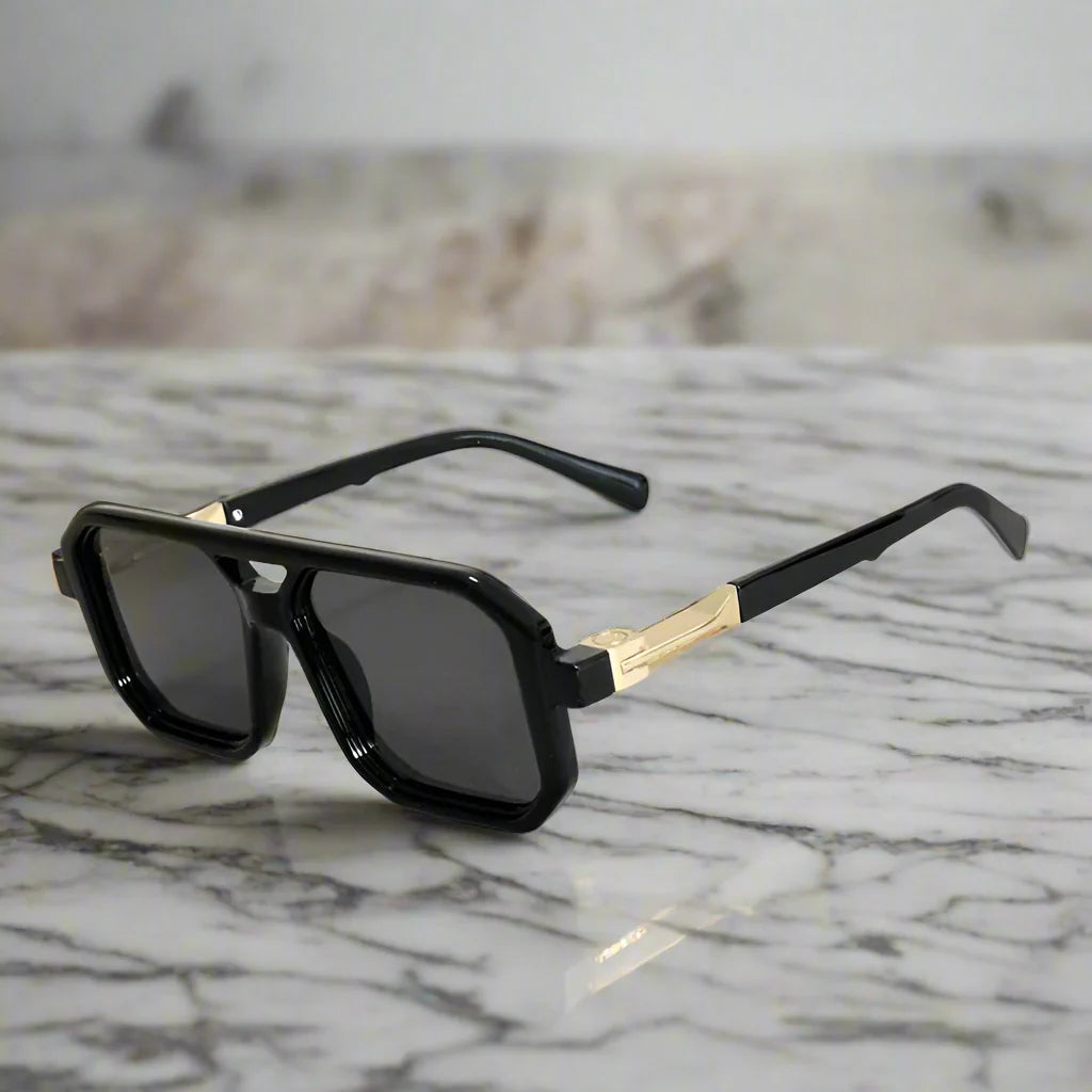 Aurelian square frame sunglasses with hexagonal lenses and gold accents for refined style
