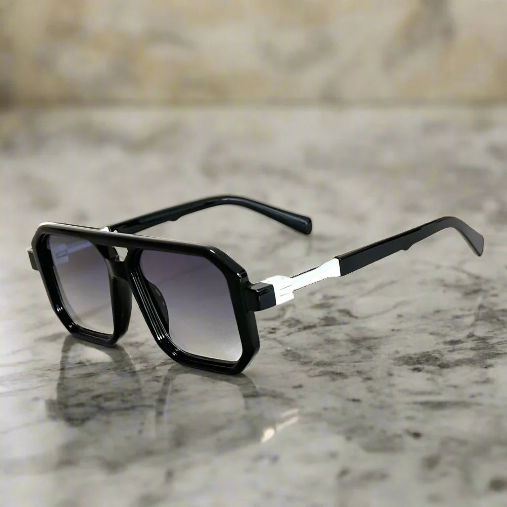 Aurelian square frame sunglasses with hexagonal lenses and gold accents for refined style