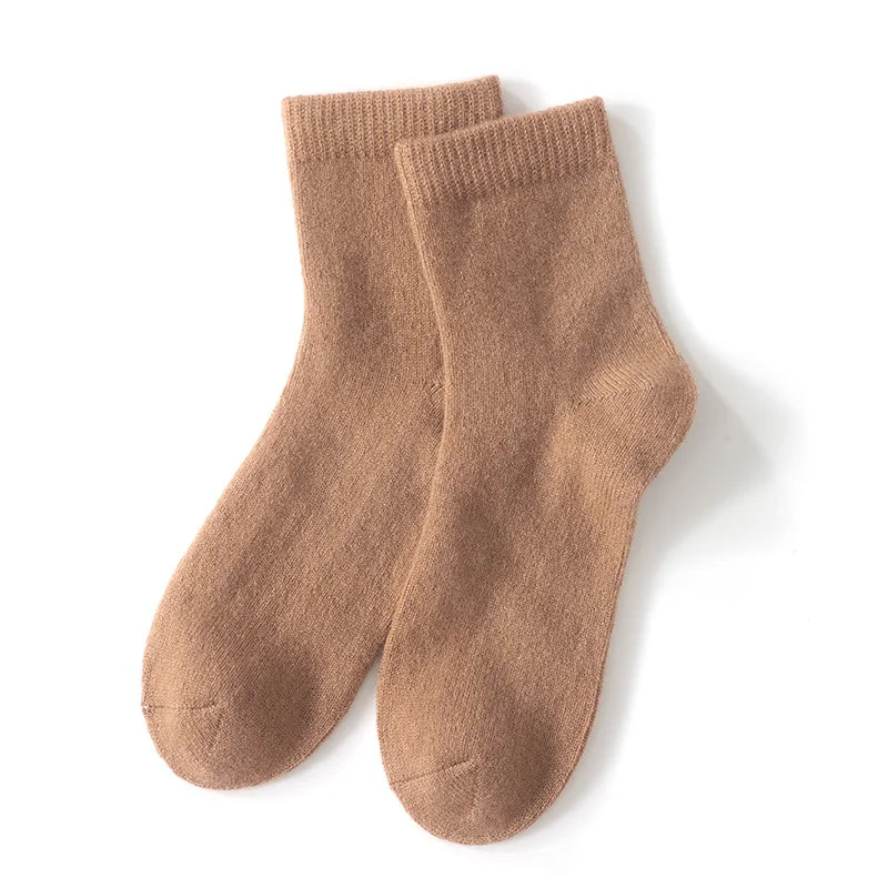 Thick knit cashmere socks in cozy Aurora style with soft plush texture for winter warmth