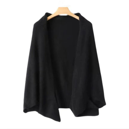 Ivory soft-knit wool shawl cardigan with open-front design and relaxed drape for effortless layering