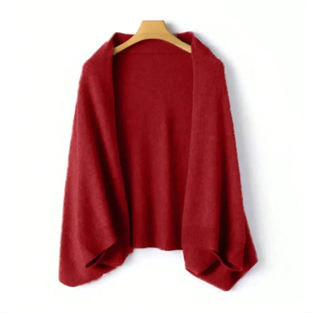 Soft-knit wool shawl cardigan with open-front design, lightweight and breathable for effortless layering