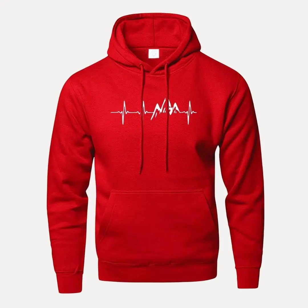 Austin Peak relaxed fit hoodie with mountain heartbeat graphic, long sleeves, outdoor-inspired design