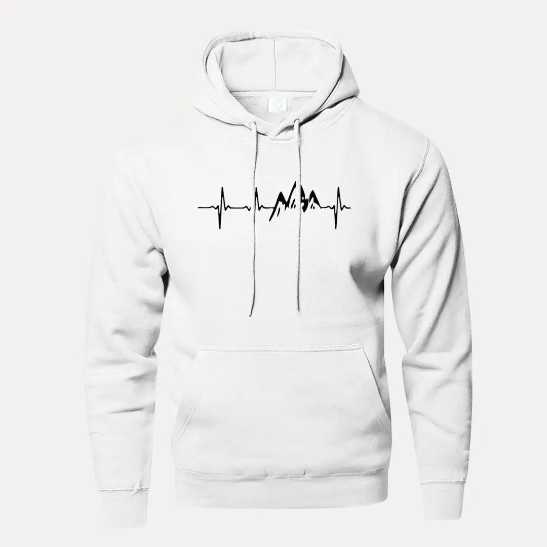 Austin Peak relaxed-fit long-sleeve hoodie with mountain heartbeat graphic design for outdoor style