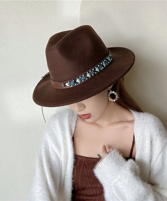 Chapeau de cowboy en laine couleur café, style ethnique, automne et hiver - Wavlynn