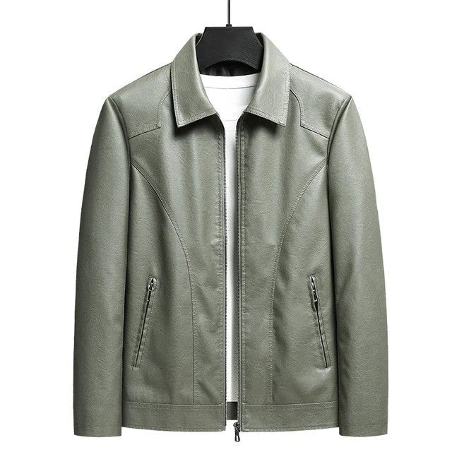 Men's black faux leather biker jacket classic cut rugged detailing durable everyday style