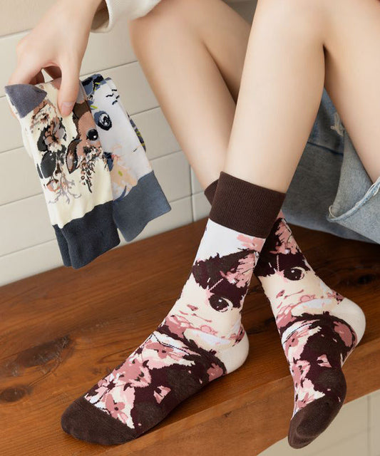 Chaussettes mi-mollet en jacquard à motif animalier pour l'automne - Wavlynn