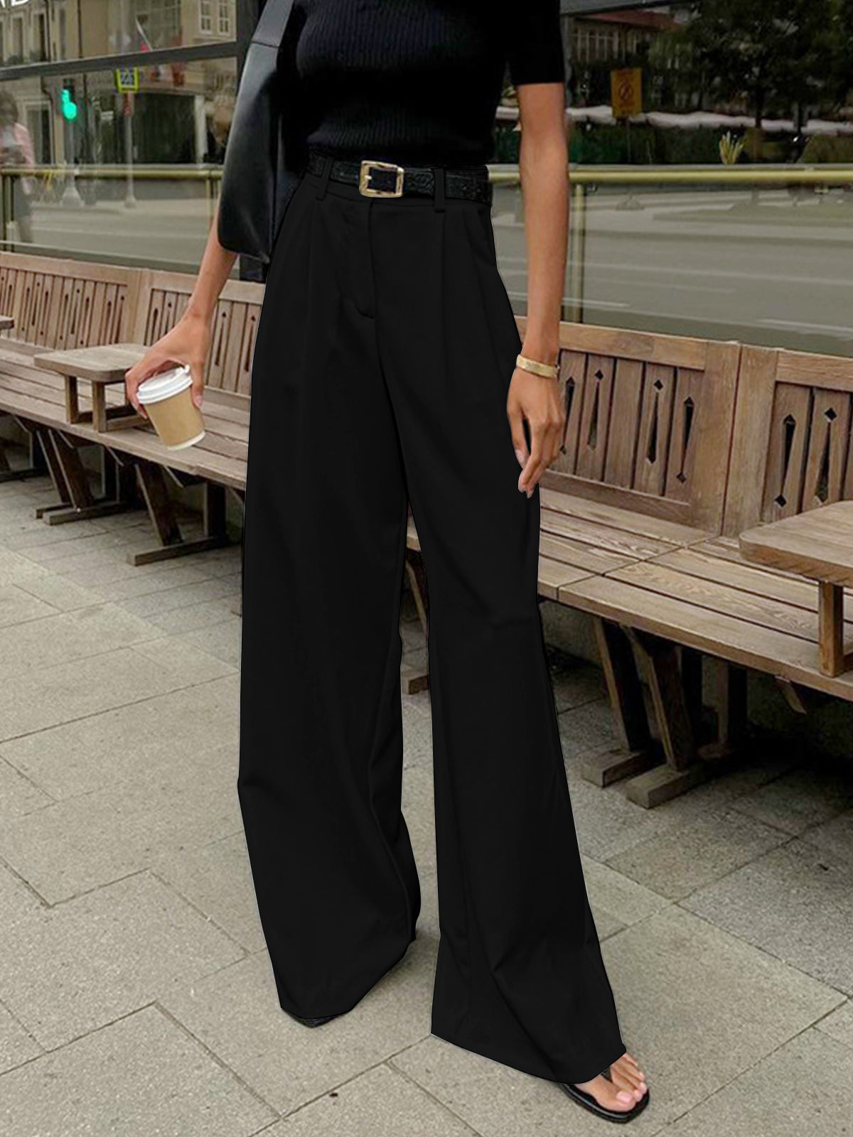 Women's tailored office trousers with clean structured silhouette and flattering professional fit