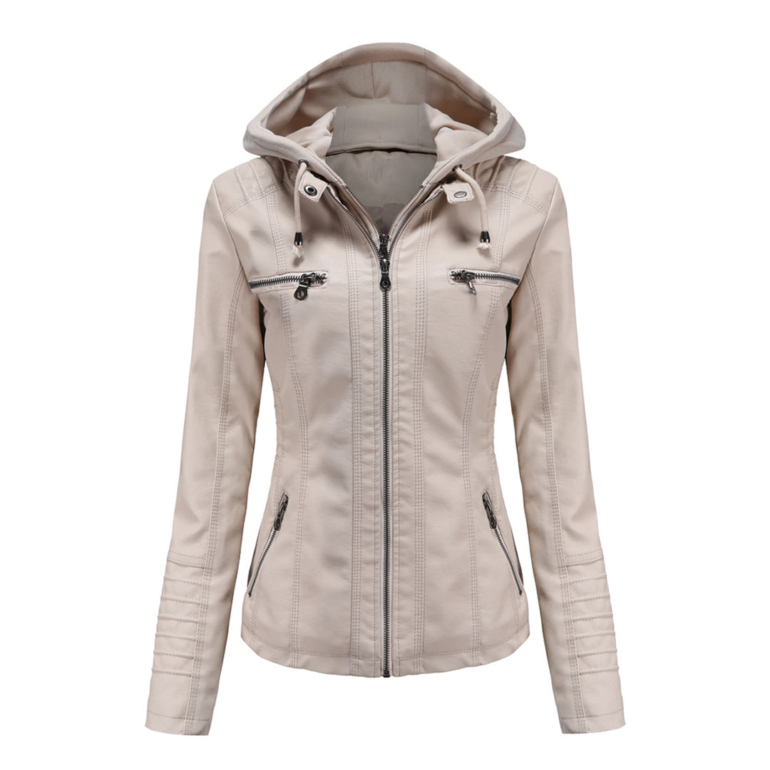 Isabella women's hooded zip-up biker jacket in sleek urban style with functional hood
