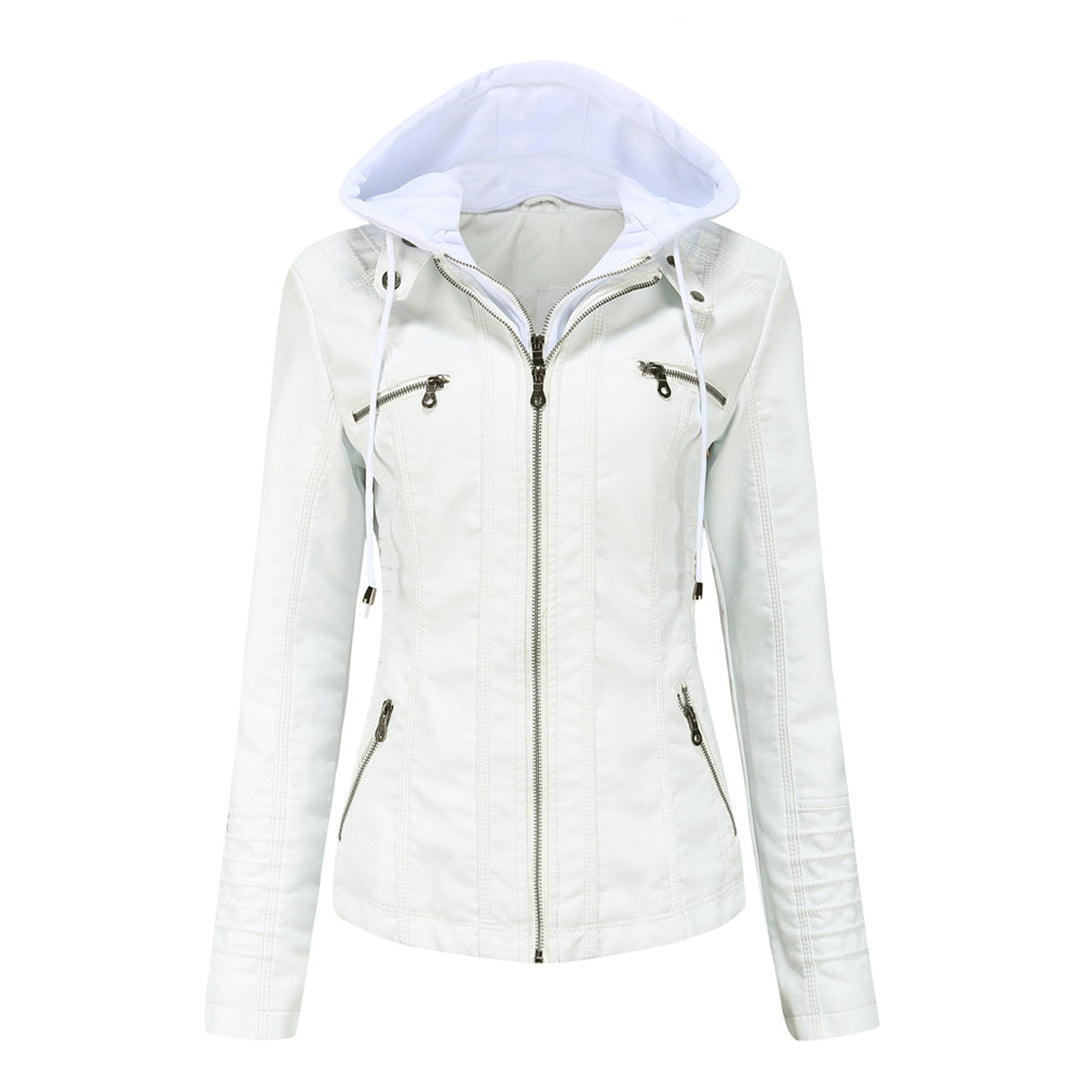 Isabella women's hooded zip-up biker jacket in sleek urban style with functional hood