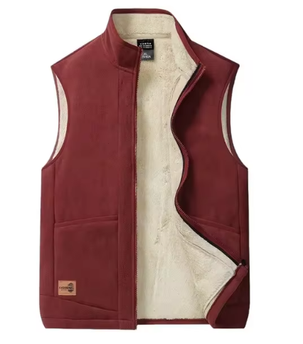 Men's wool blend insulated sleeveless vest in classic winter tones with full-zip pockets