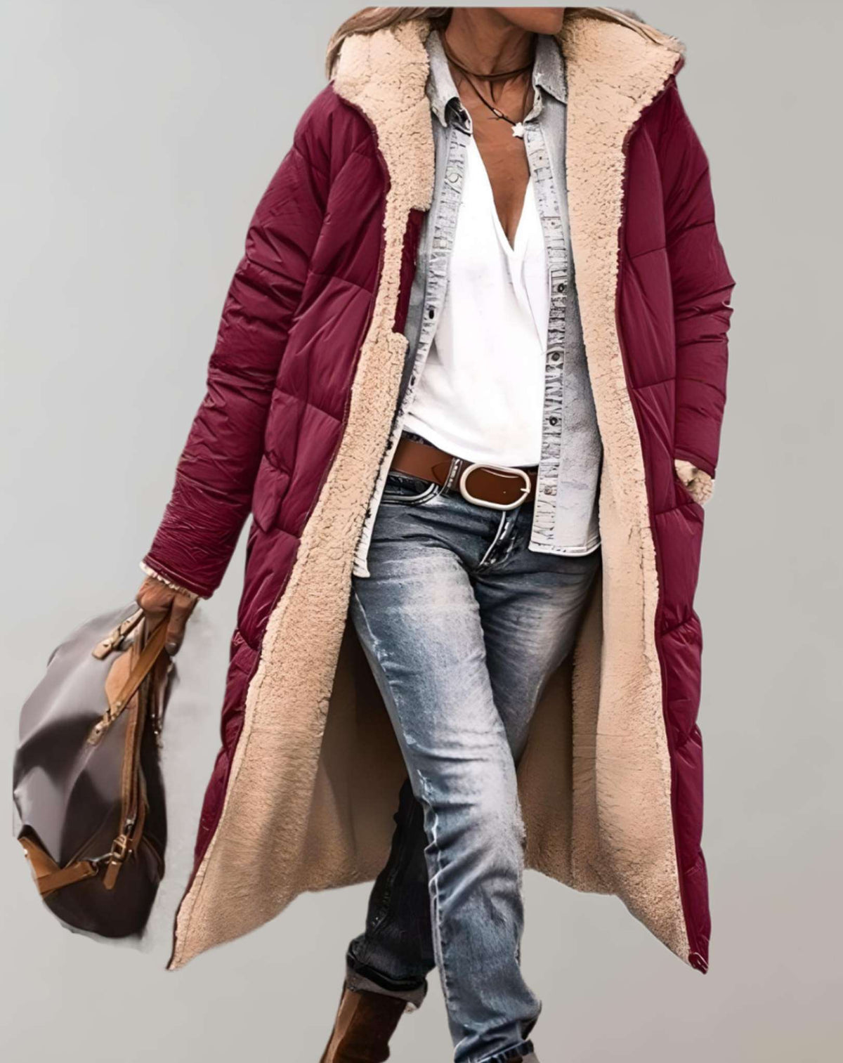Women's winter quilted coat with fleece lining, tailored silhouette, warm and stylish cold-weather layer