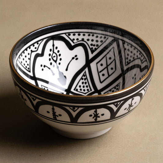 Fez Noir Bowl - Moroccan Dinnerware Adorned with 12 Carat Gold Accents - Wavlynn