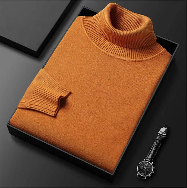 Men's gray premium turtleneck sweater by Wavlynn slim-fit cotton blend knit for sharp casual style